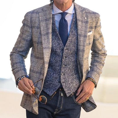 Classic Plaid Notched Lapel Single Breasted Patch Pocket Blazer