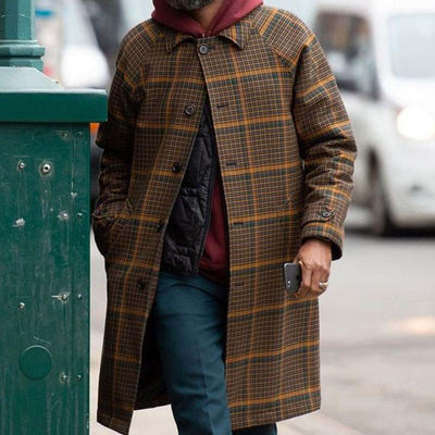 Men's Vintage Loose Plaid Button Trench Coat 73213080U
