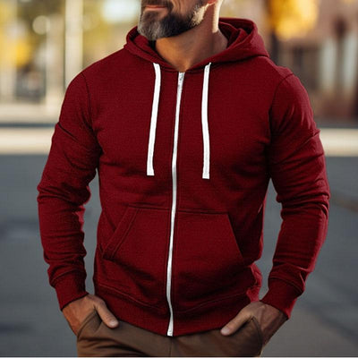 Men's Casual Solid Color Sport Long Sleeve Hoodie Jacket