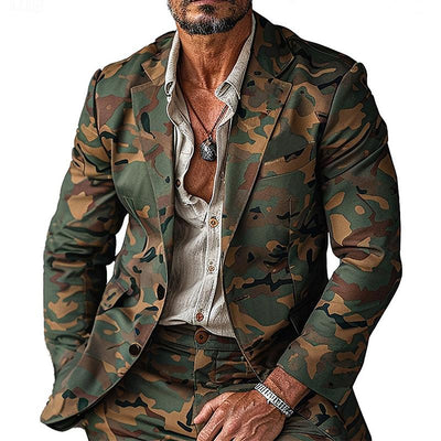Camouflage Print Button Blazer