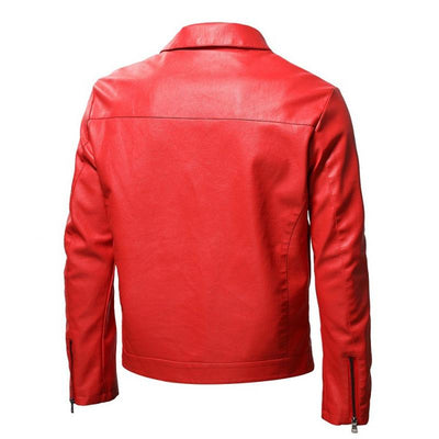 Men's Lapel Collar Zip-Up Leather Jacket