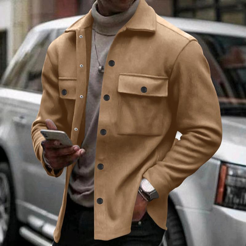 Men's Solid Color Plush Lapel Chest Pocket Single Breasted Jacket