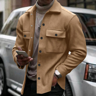 Men's Solid Color Plush Lapel Chest Pocket Single Breasted Jacket