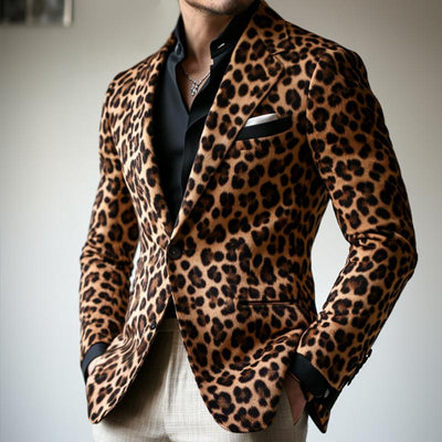 Vintage Casual Leopard Print Single Breasted Blazer