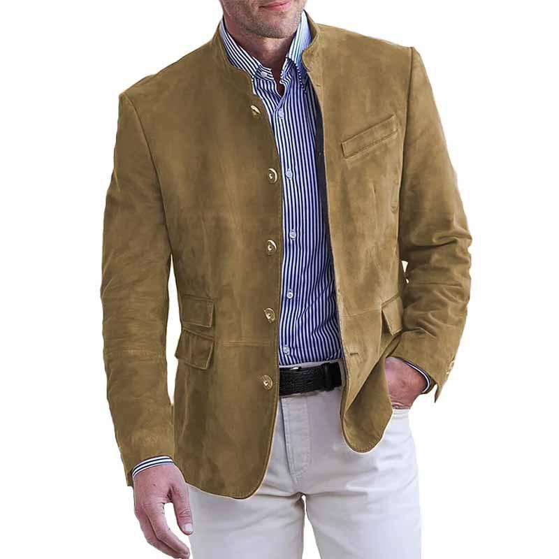 Retro Stand Collar Single Breasted Slim Fit Multi-pocket Blazer