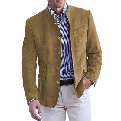 Retro Stand Collar Single Breasted Slim Fit Multi-pocket Blazer