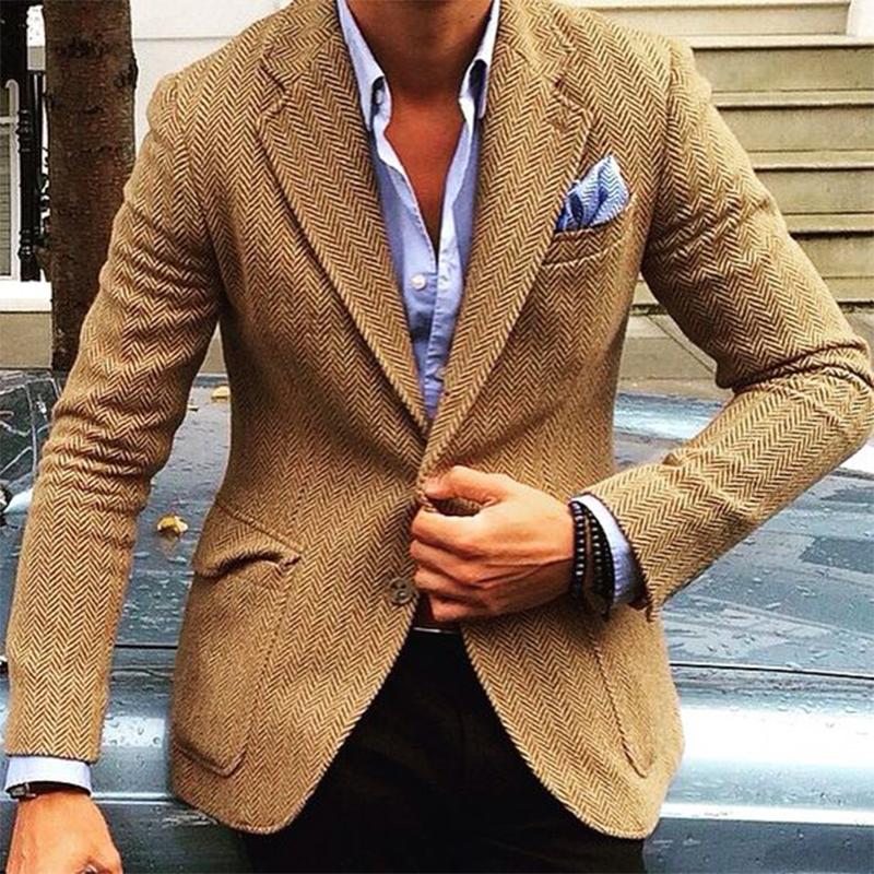 Vintage Herringbone Lapel Single Breasted Blazer