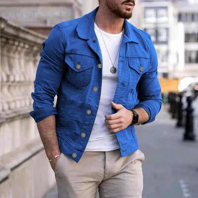 Men's Casual Slim Fit Multi-pocket Lapel Work Jacket