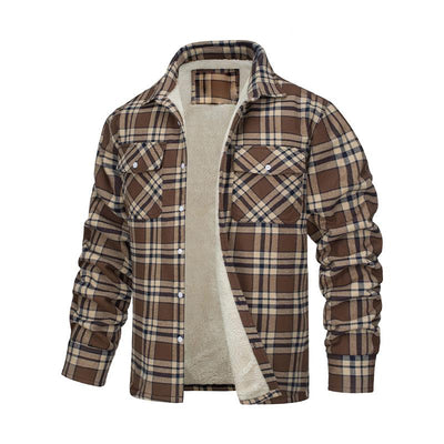 Men's Classic Casual Long Sleeve Lapel Plaid Plush Jacket