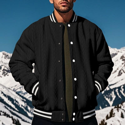 Men's Classic Casual Autumn And Winter Button Jacquard Baseball Jacket