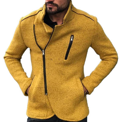 Men's Solid Color Stand Collar Zipper Jacket