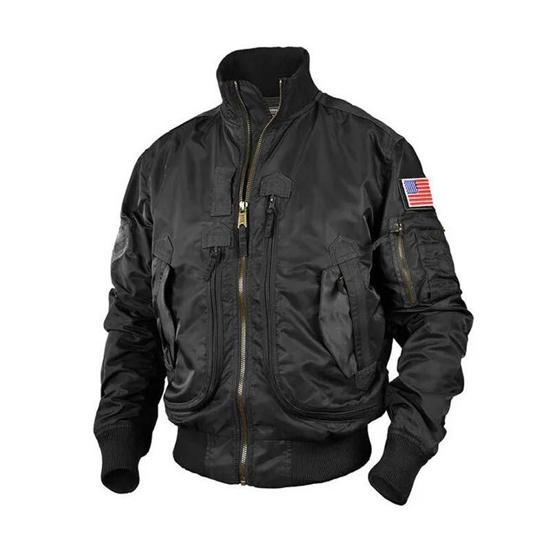 Men's Classic Casual Multi-Pocket Zipper Stand Collar Flight Jacket