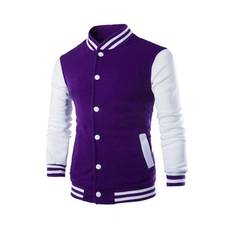 Men's Color Block Stand Collar Single Breasted Baseball Jacket