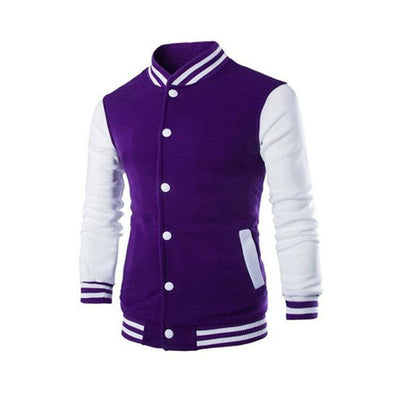 Men's Color Block Stand Collar Single Breasted Baseball Jacket