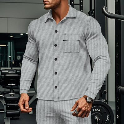 Men's Casual Twill Lapel Single Breasted Long Sleeve Shirt Jacket
