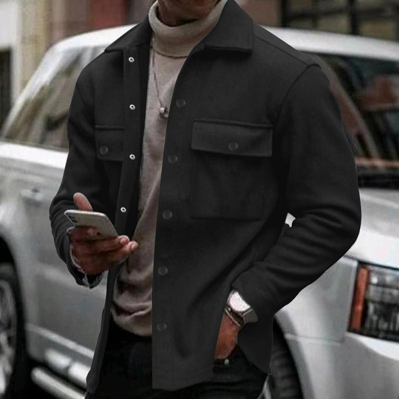 Men's Solid Color Plush Lapel Chest Pocket Single Breasted Jacket
