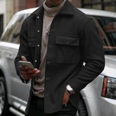 Men's Solid Color Plush Lapel Chest Pocket Single Breasted Jacket