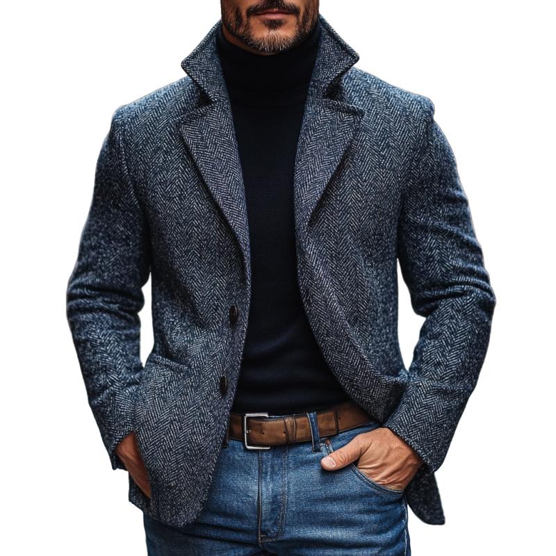 Vintage Herringbone Notch Lapel Single Breasted Blazer