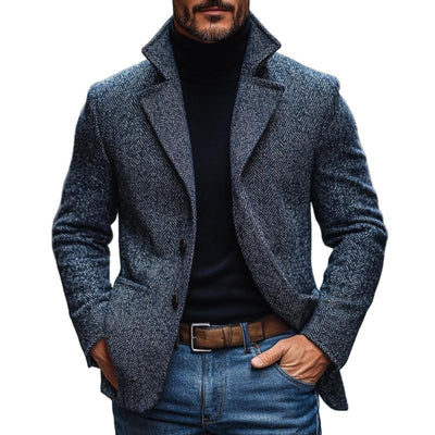 Vintage Herringbone Notch Lapel Single Breasted Blazer