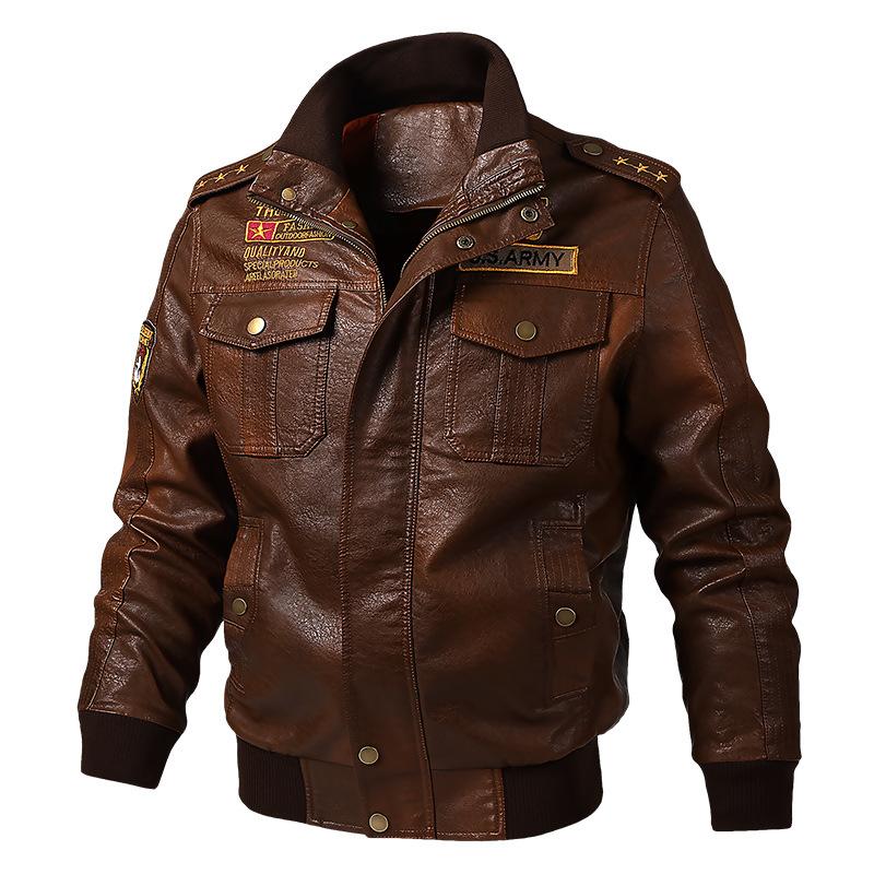 Men's Embroidered Leather Motorcycle Jacket