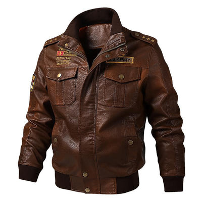 Men's Embroidered Leather Motorcycle Jacket