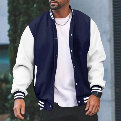 Men's Color Block Stand Collar Single Breasted Baseball Jacket