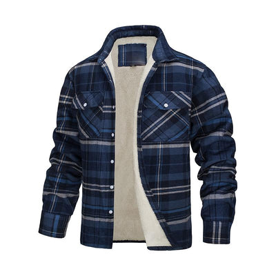 Men's Classic Casual Long Sleeve Lapel Plaid Plush Jacket