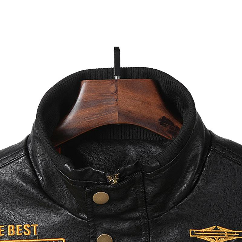 Men's Embroidered Leather Motorcycle Jacket