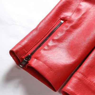 Men's Lapel Collar Zip-Up Leather Jacket