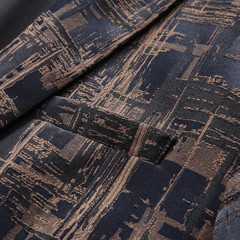 Vintage Print Slim Fit One Button Blazer