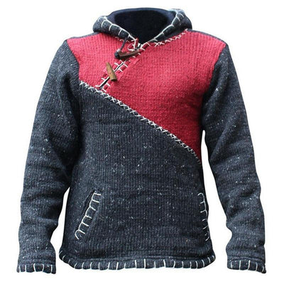 Men's Contrast Pullover Hooded Long Sleeve Knit Sweater 91376193M