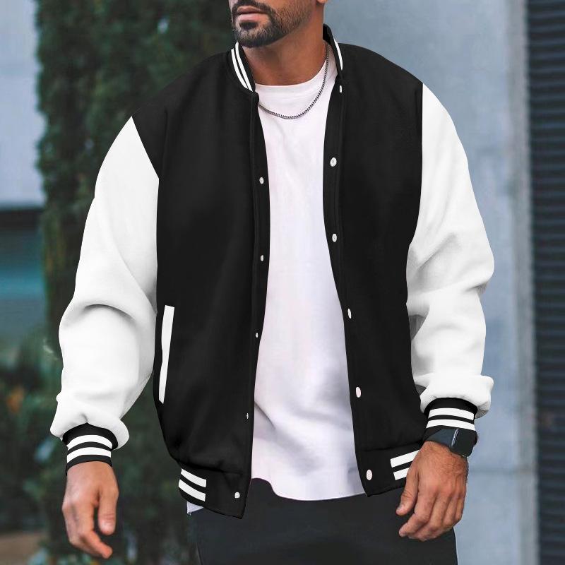 Men's Color Block Stand Collar Single Breasted Baseball Jacket