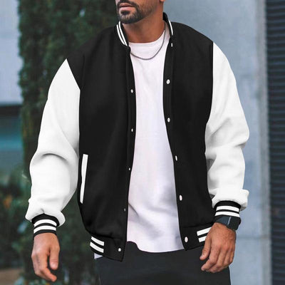 Men's Color Block Stand Collar Single Breasted Baseball Jacket