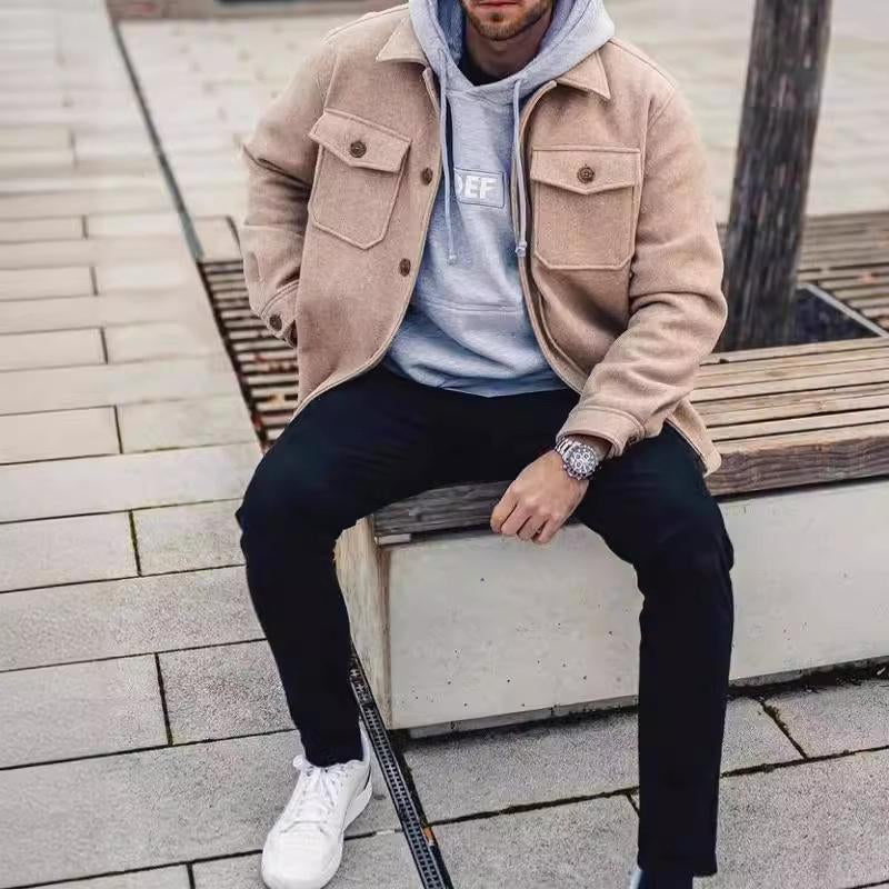 Men's Solid Lapel Button Jacket