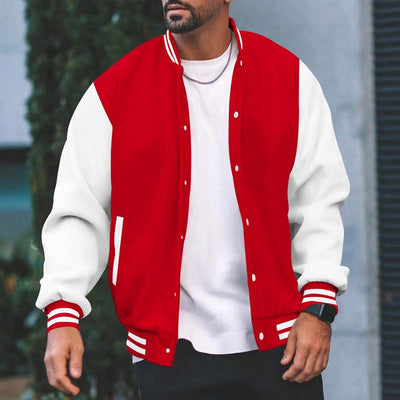 Men's Color Block Stand Collar Single Breasted Baseball Jacket