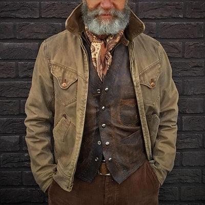 Men's Vintage Distressed Multi-Pocket Jacket