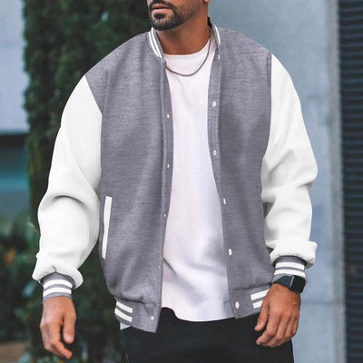 Men's Color Block Stand Collar Single Breasted Baseball Jacket