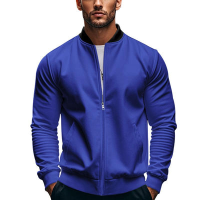 Men's Contrast Color Casual Zipper Baseball Jacket