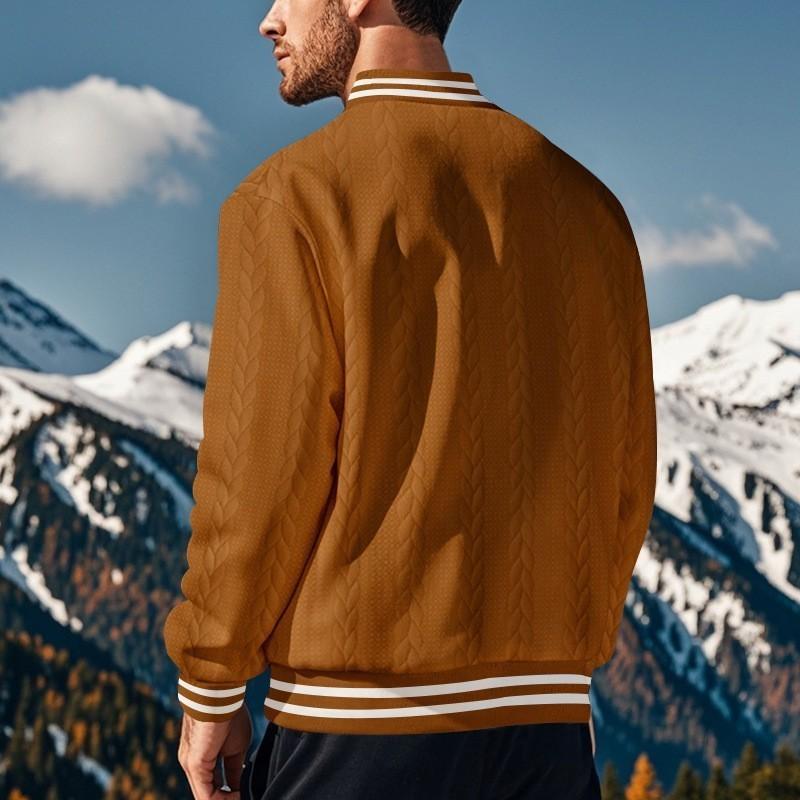 Men's Classic Casual Autumn And Winter Button Jacquard Baseball Jacket