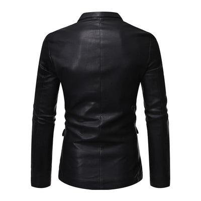 Vintage Lapel Single Breasted Slim Leather Blazer