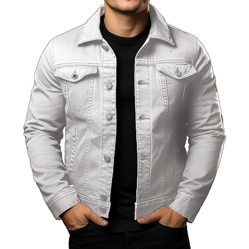 Men's Classic Solid Color Lapel Single Breasted Cargo Denim Jacket