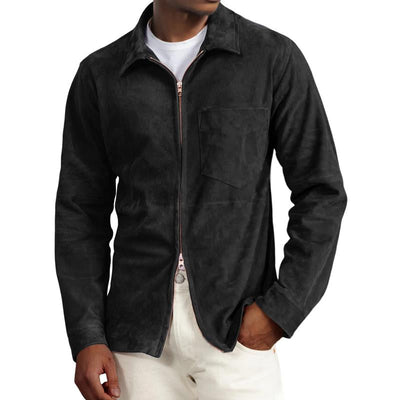 Men's Solid Suede Lapel Chest Pocket Jacket