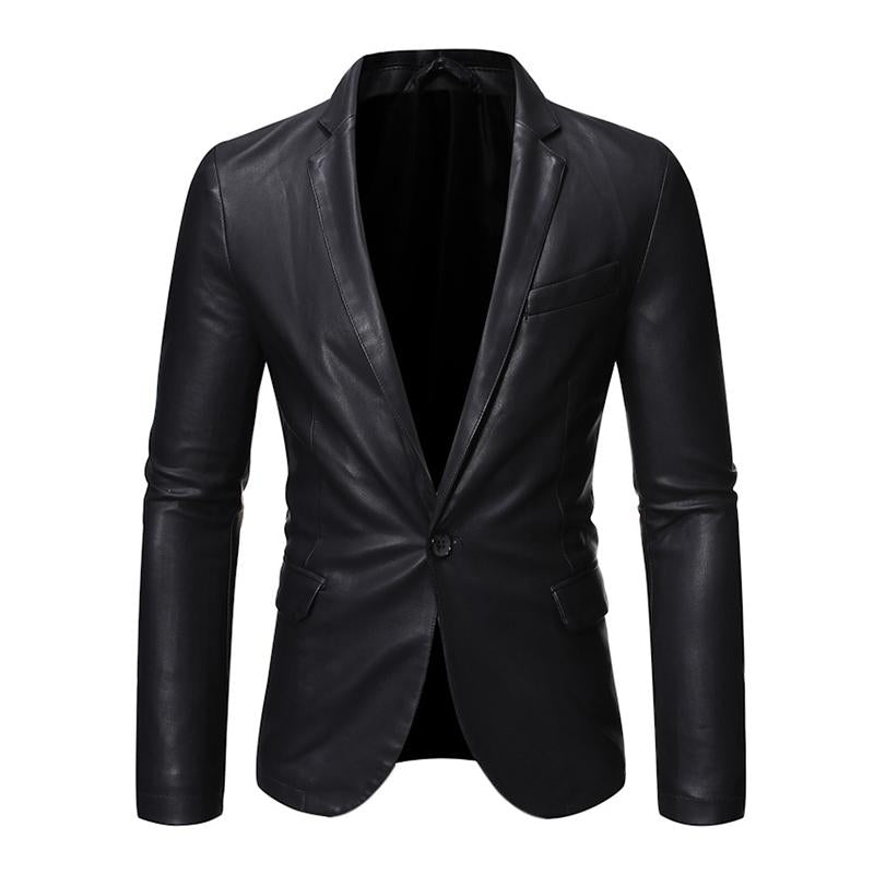 Vintage Lapel Single Breasted Slim Leather Blazer