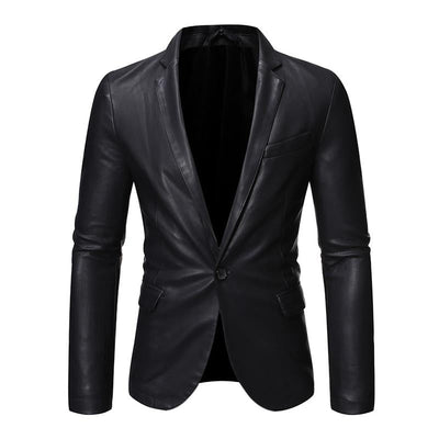 Vintage Lapel Single Breasted Slim Leather Blazer
