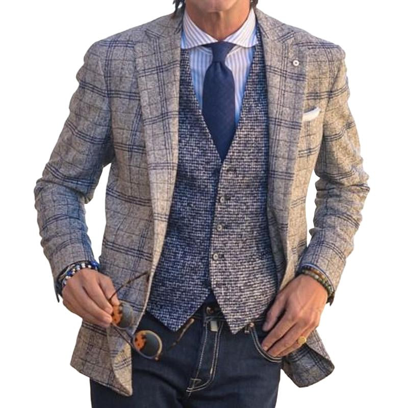Classic Plaid Notched Lapel Single Breasted Patch Pocket Blazer