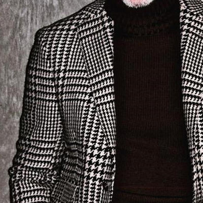 Vintage Black and White Plaid Two-button Blazer