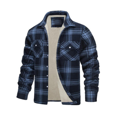 Men's Classic Casual Long Sleeve Lapel Plaid Plush Jacket
