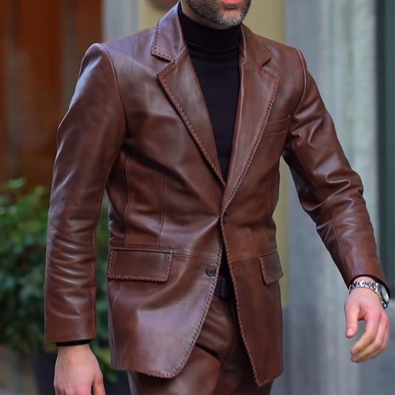 Vintage Red Brown Two Button Leather Blazer