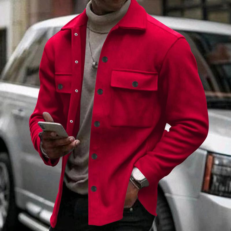 Men's Solid Color Plush Lapel Chest Pocket Single Breasted Jacket