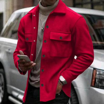 Men's Solid Color Plush Lapel Chest Pocket Single Breasted Jacket